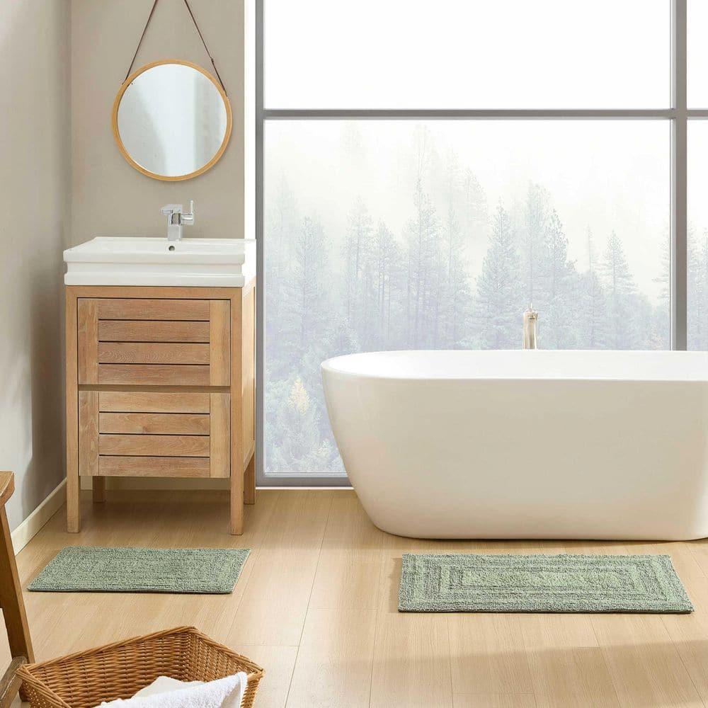 Logan Olive Green Cotton Reversible 2-Piece Bath Rug Set