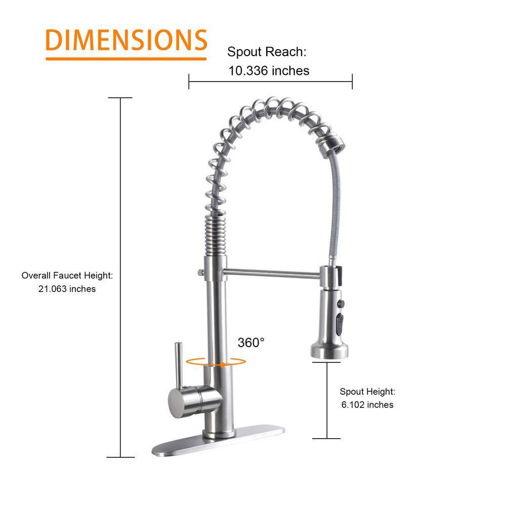 SHACO Kitchen Faucet, Stainless Steel Kitchen Faucet with Pull Down Sprayer, Commercial Single Handle Spring Faucet for Farmhouse Camper Laundry Utility RV Wet Bar Sink Brushed Nickel