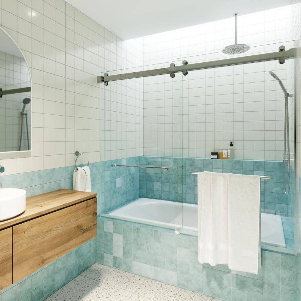 Polaris 60 in. x 60 in. Fully Frameless Sliding Bypass Bathtub Door