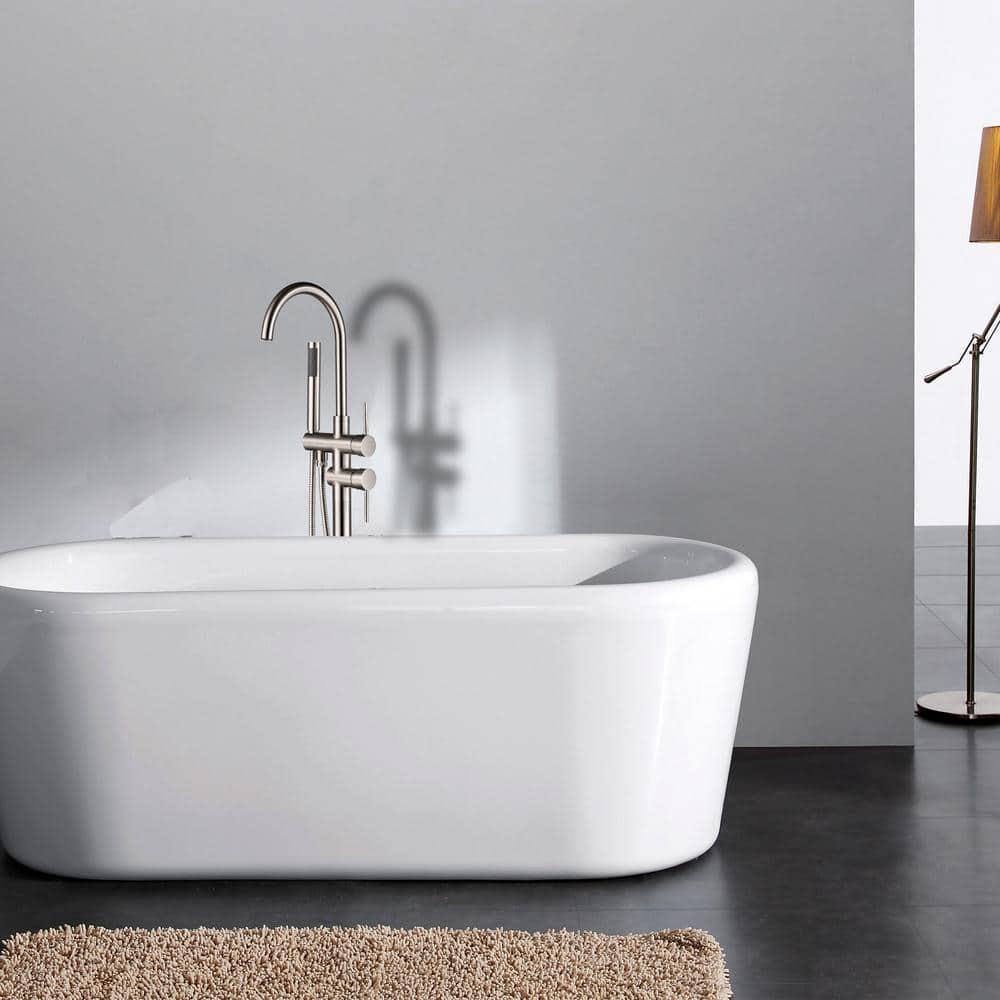Double Handle Floor Mounted Freestanding Tub Filler With Handshower