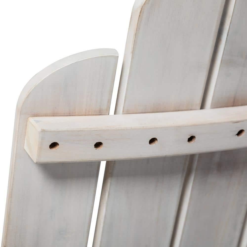 Outdoor Wood Adirondack Chair with Wine Glass Holder in White Wash