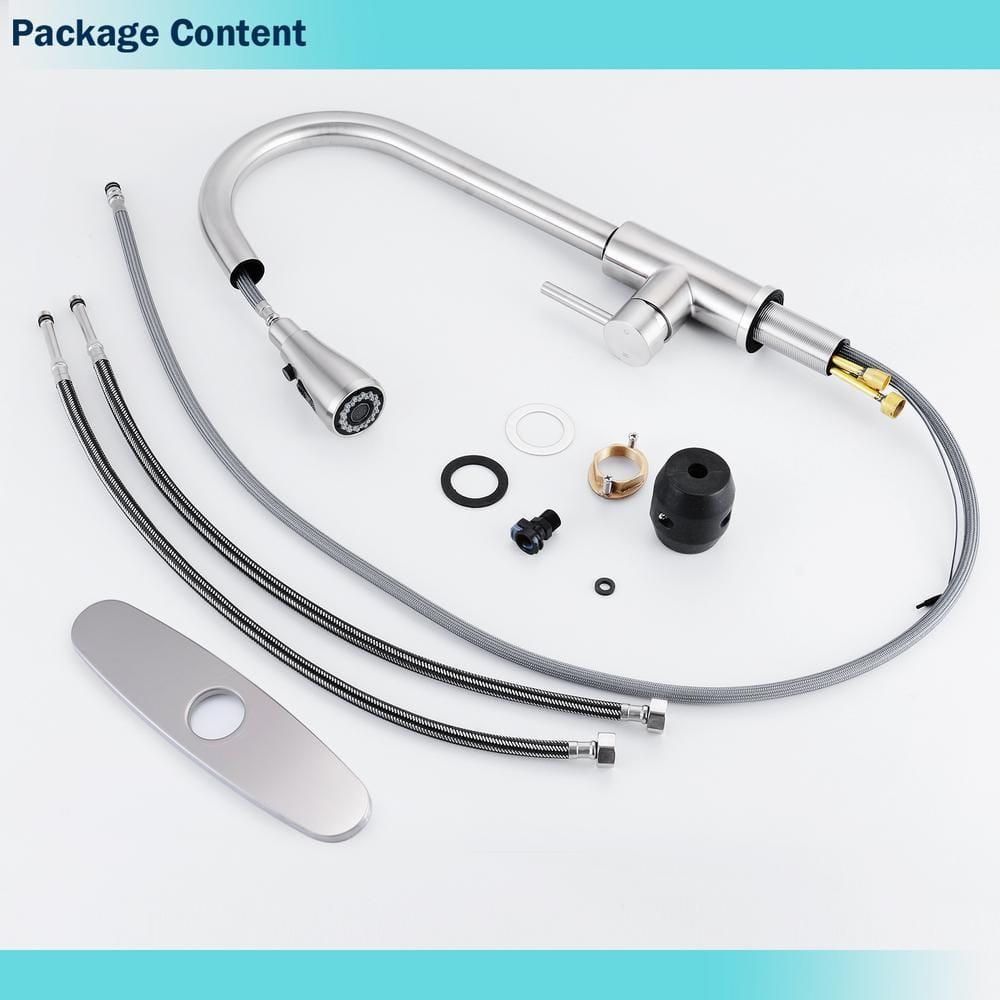 Single Handle Kitchen Faucet Pull Down Sprayer Kitchen Faucet with Deck Plate in Brushed Nickel