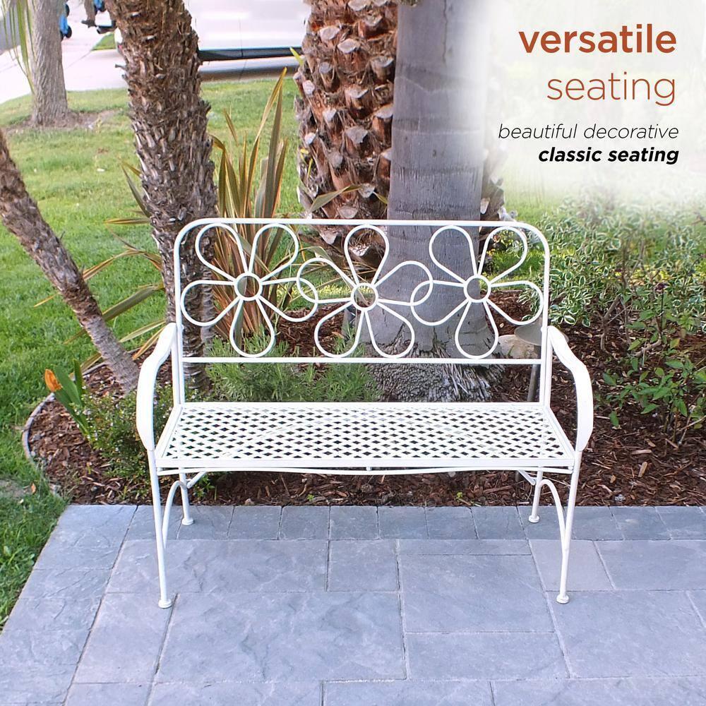 36" x 45" Daisy Metal Garden Bench White - Alpine Corporation