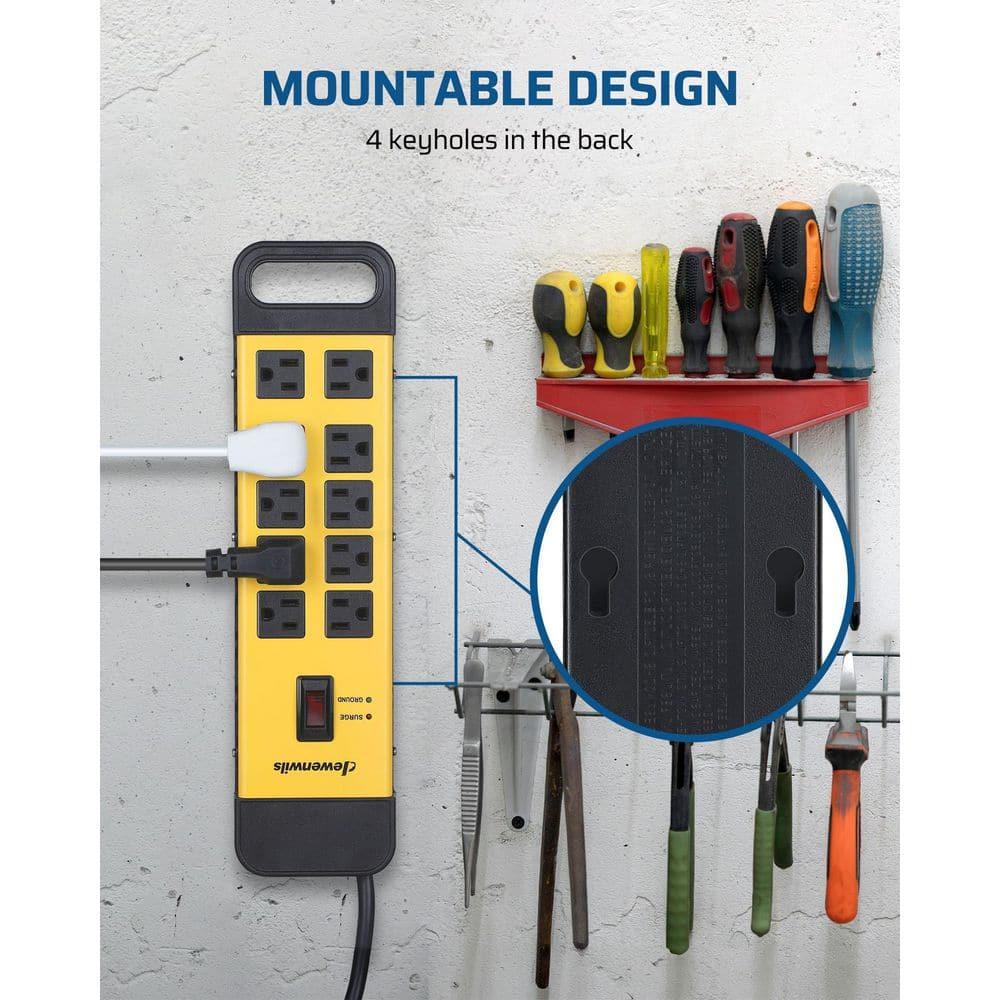 DEWENWILS 10 Outlets Heavy Duty Metal Surge Protector Power Strip with 15ft Long Cord, Flat Plug, 1440Joules
