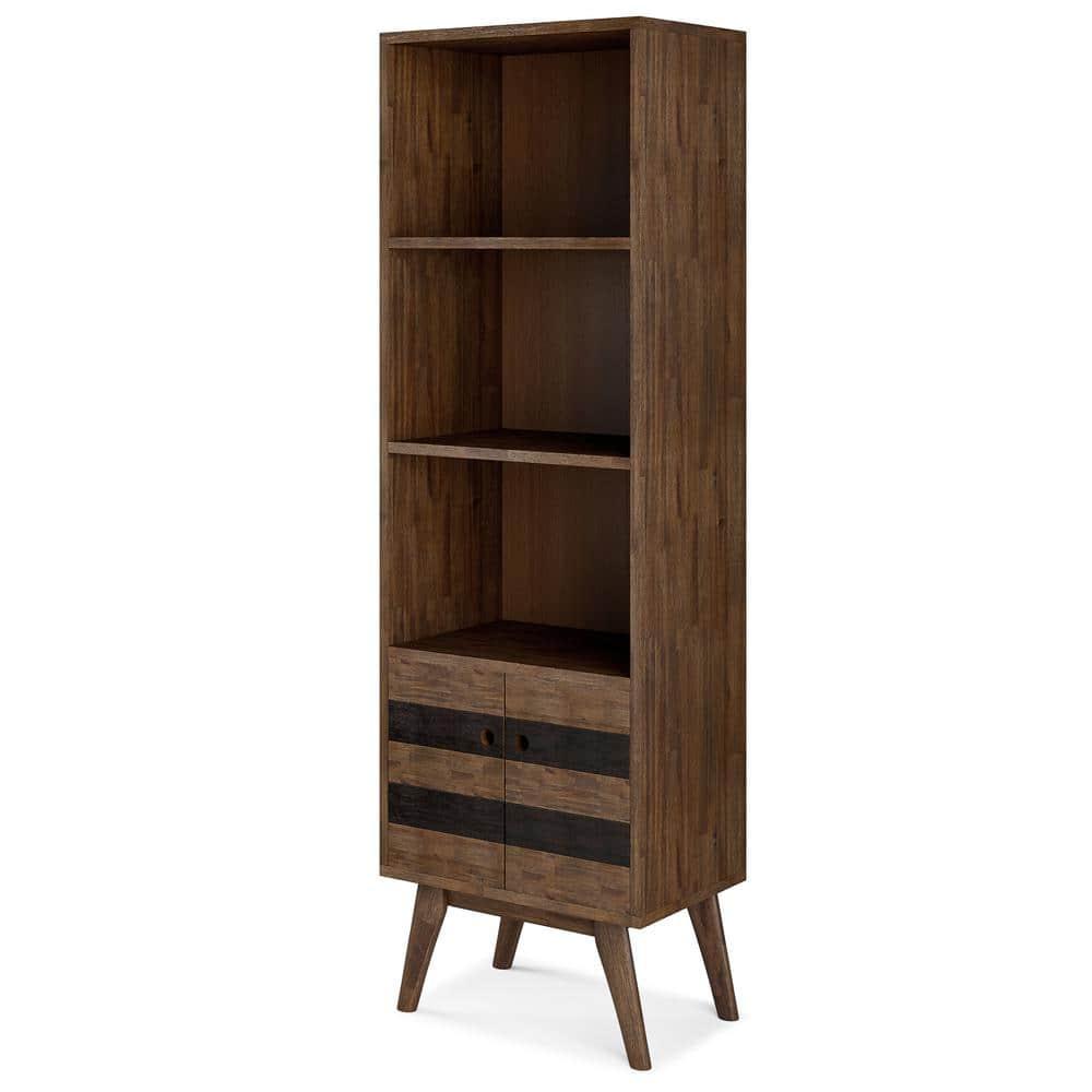 Simpli Home 22"W Solid Acacia 3 Shelf Contemporary Bookcase with Hidden Storage and Adjustable Shelves