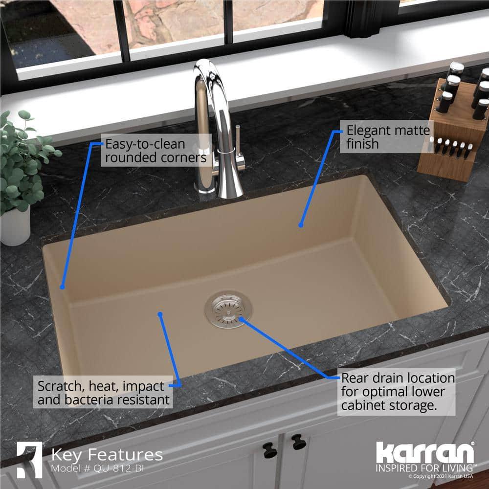 Karran Quartz 32-1/4'' X 19-1/4'' Large Single Bowl Undermount Kitchen Sink