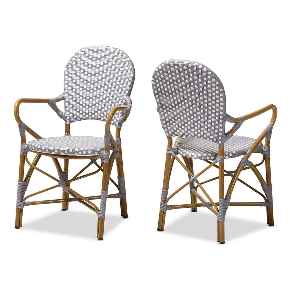 Set of 2 Baxton Studio Seva Classic French Indoor and Outdoor Beige and Red Bamboo Style Stackable Bistro Dining Chair Set
