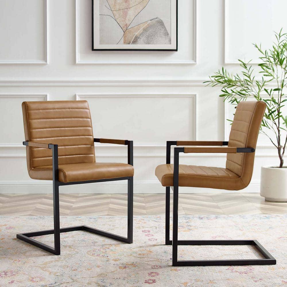 Modway Savoy 16.5" Faux Leather & Metal Dining Chairs in Tan/Black (Set of 2)