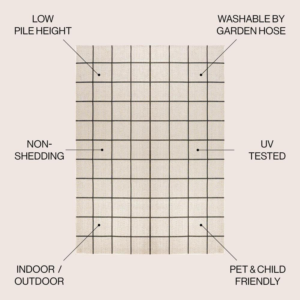 4' x 6' Grid Modern Squares Indoor/Outdoor Area Rug, Cream/Black - JONATHAN Y