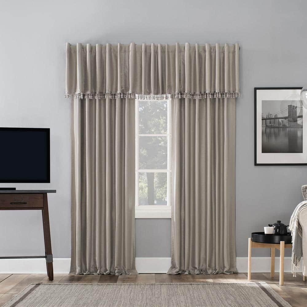 50"x17" Sun Zero Blackout Evelina Faux Dupioni Silk Beaded Tassels Curtain Valance Beige: Window Valance, Solid Pattern