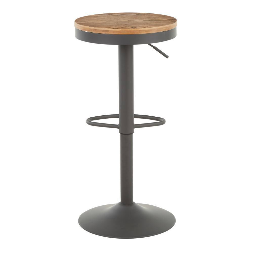 Set of 2 Dakota Adjustable Industrial Barstools Gray: Metal Frame, Swivel Seat, Rustic Style - LumiSource