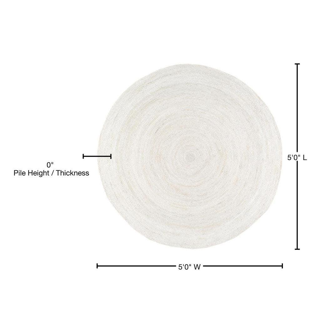 5' Round Hand Woven Rigo Jute Area Rug Off White - nuLOOM: Farmhouse Style, Low Pile, Indoor Use, Classic Pattern