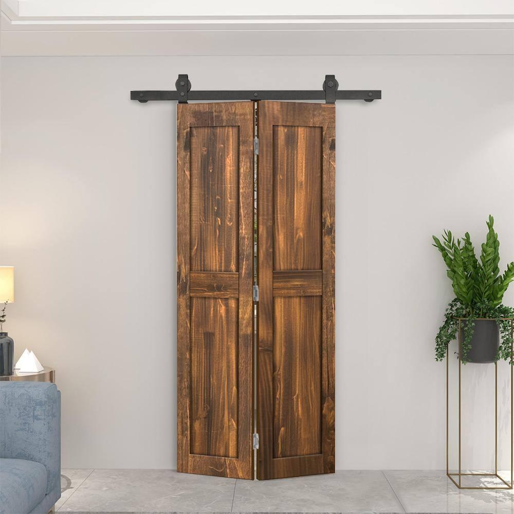 Calhome 2 Panel Shaker Pine Wood Bi-Fold Door with Sliding Barn Door Hardware Kit