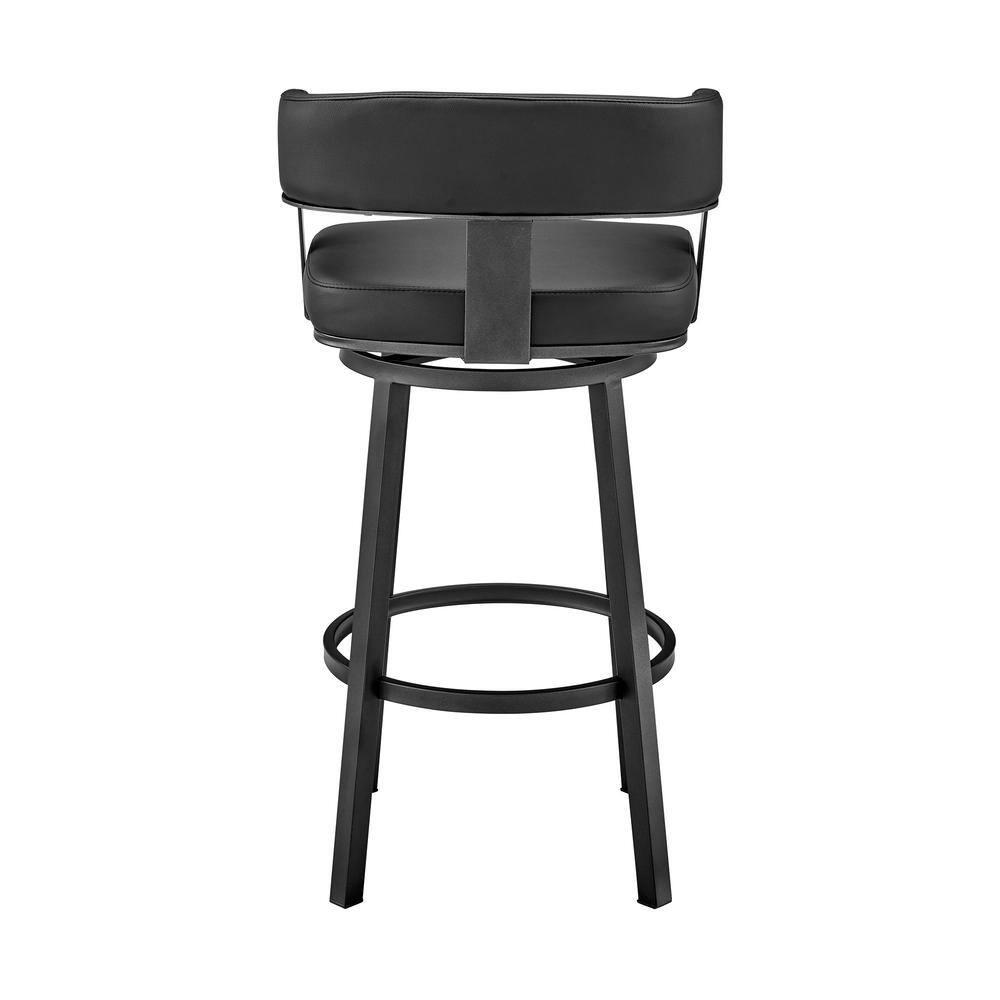 Armen Living Lorin30" Bar Height Swivel Bar Stool in Black Finish and Black Faux Leather