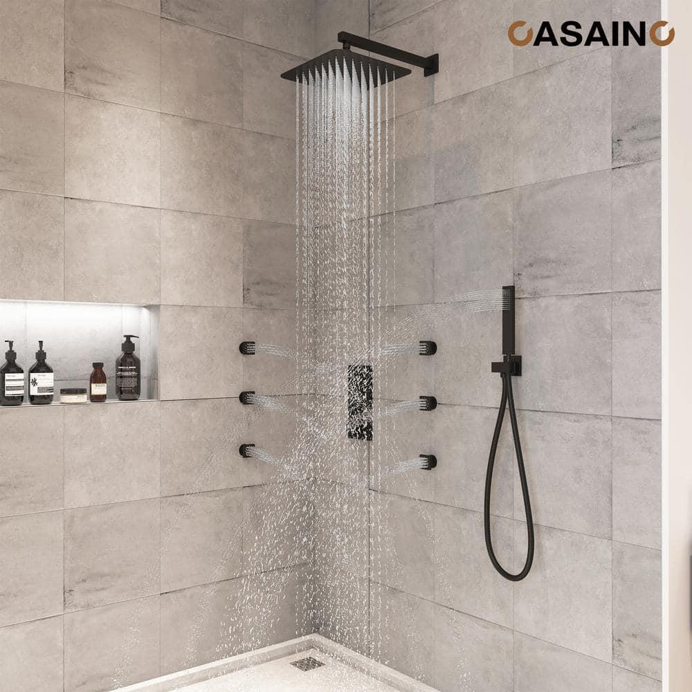 3 Functions 12 Inch Wall Mount Thermostatic Shower System with 6 Body Jets