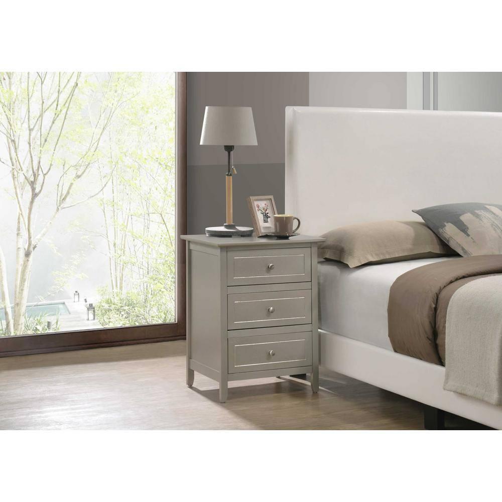 Passion Furniture Daniel 3-Drawer Silver Champagne Nightstand (25 in. H x 19 in. W x 15 in. D)