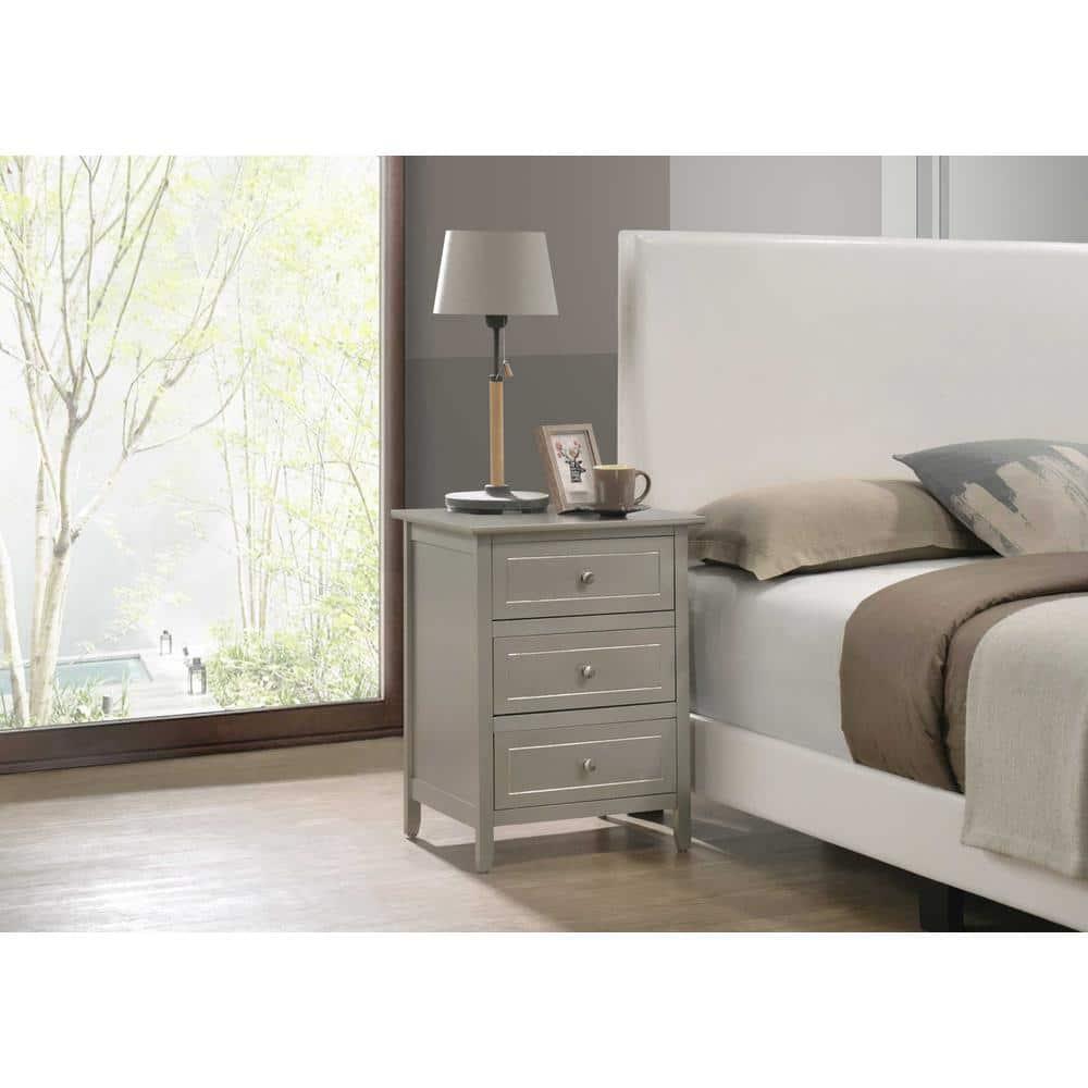 Passion Furniture Daniel 3-Drawer Silver Champagne Nightstand (25 in. H x 19 in. W x 15 in. D)