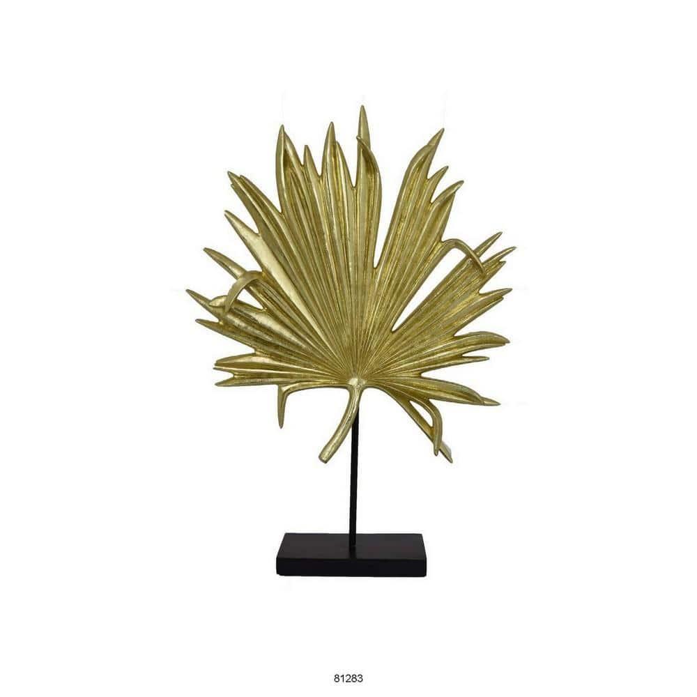 Benjara Menny 21 Inch Palm Leaf Resin Decorative Sculpture, Resin Gold Finish