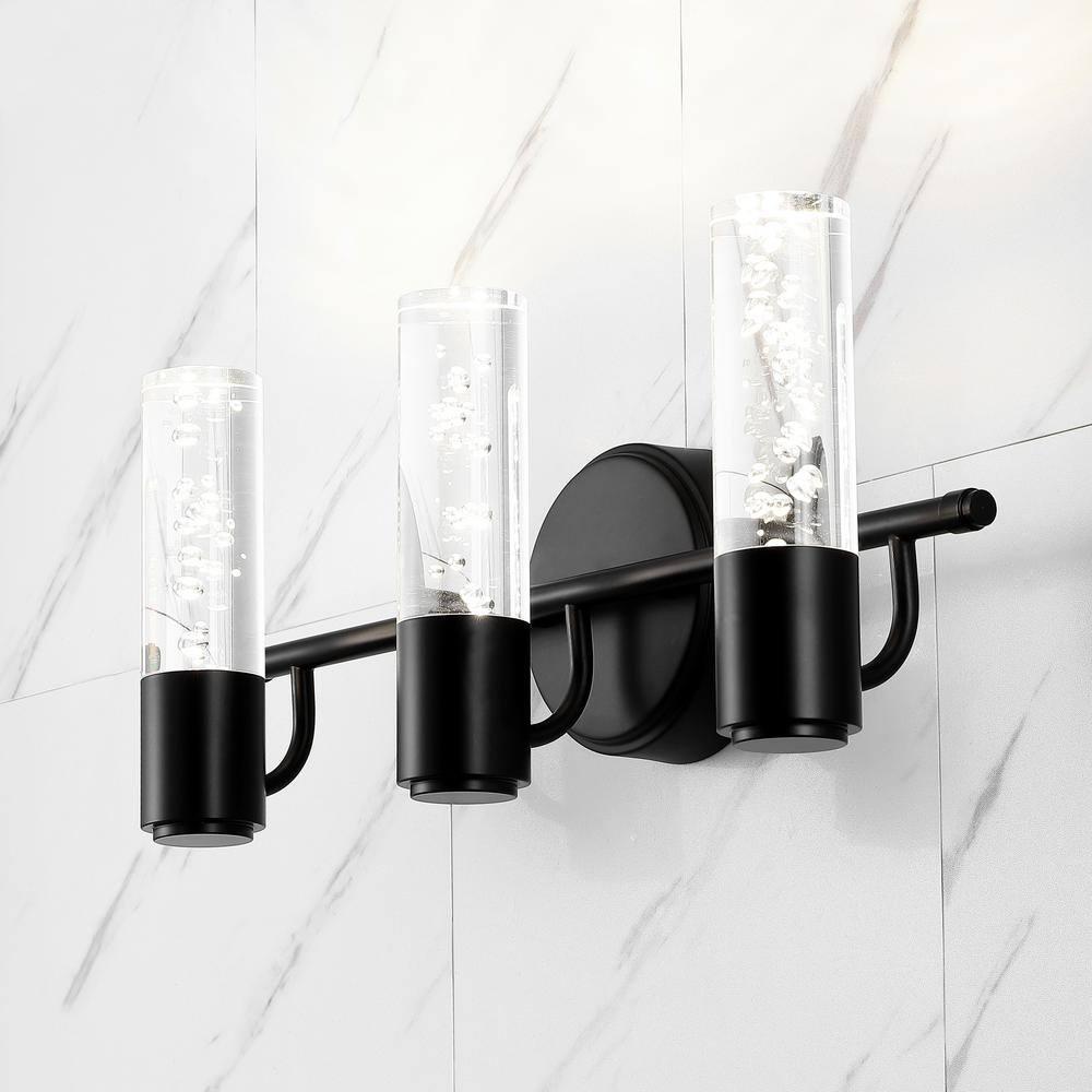Bolha 18" 3-Light Minimalist Modern Bubble Acrylic/Iron Integrated LED Vanity Light, Black