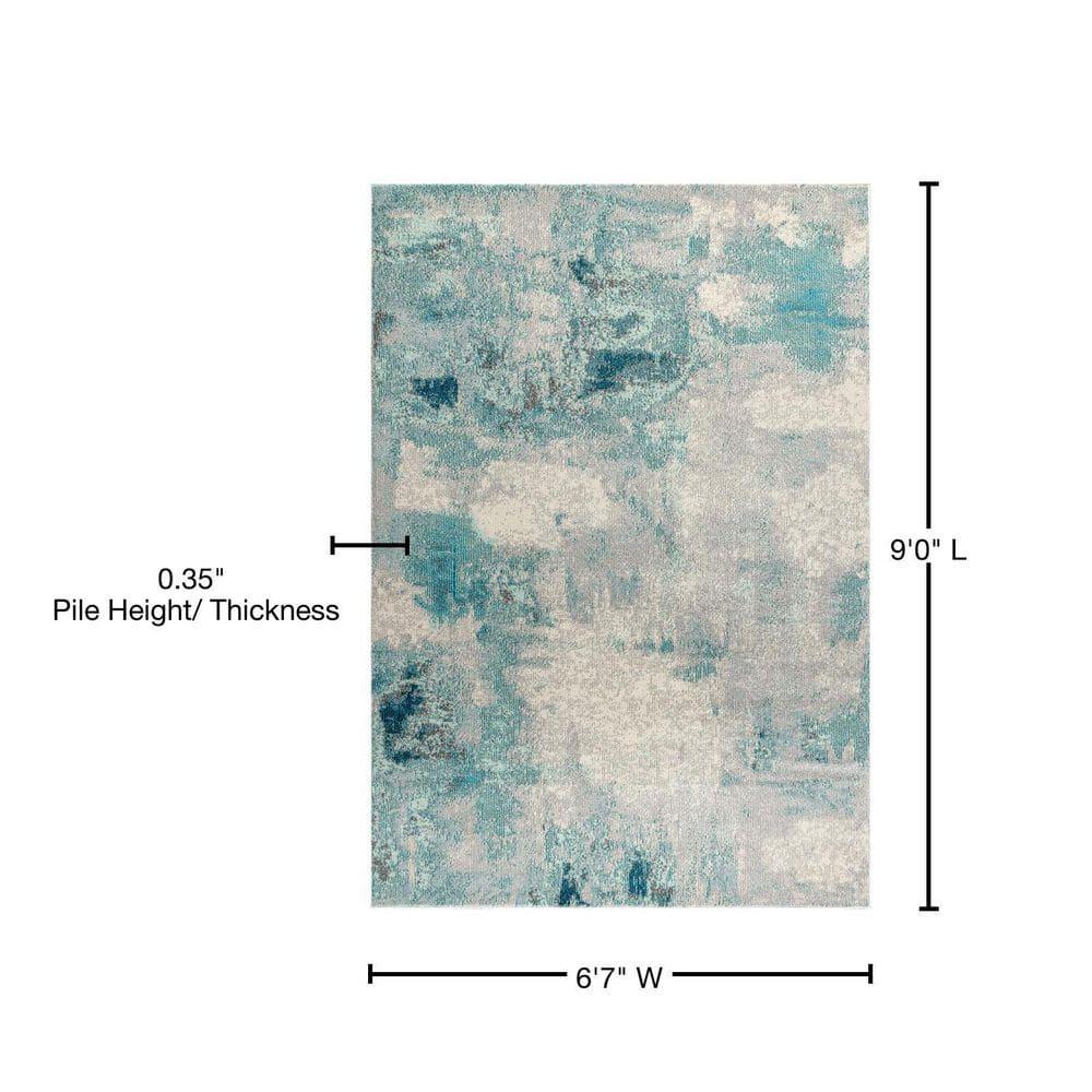 6'x 9' Contemporary POP Modern Abstract Vintage Area Rug, Cream/Blue - JONATHAN Y