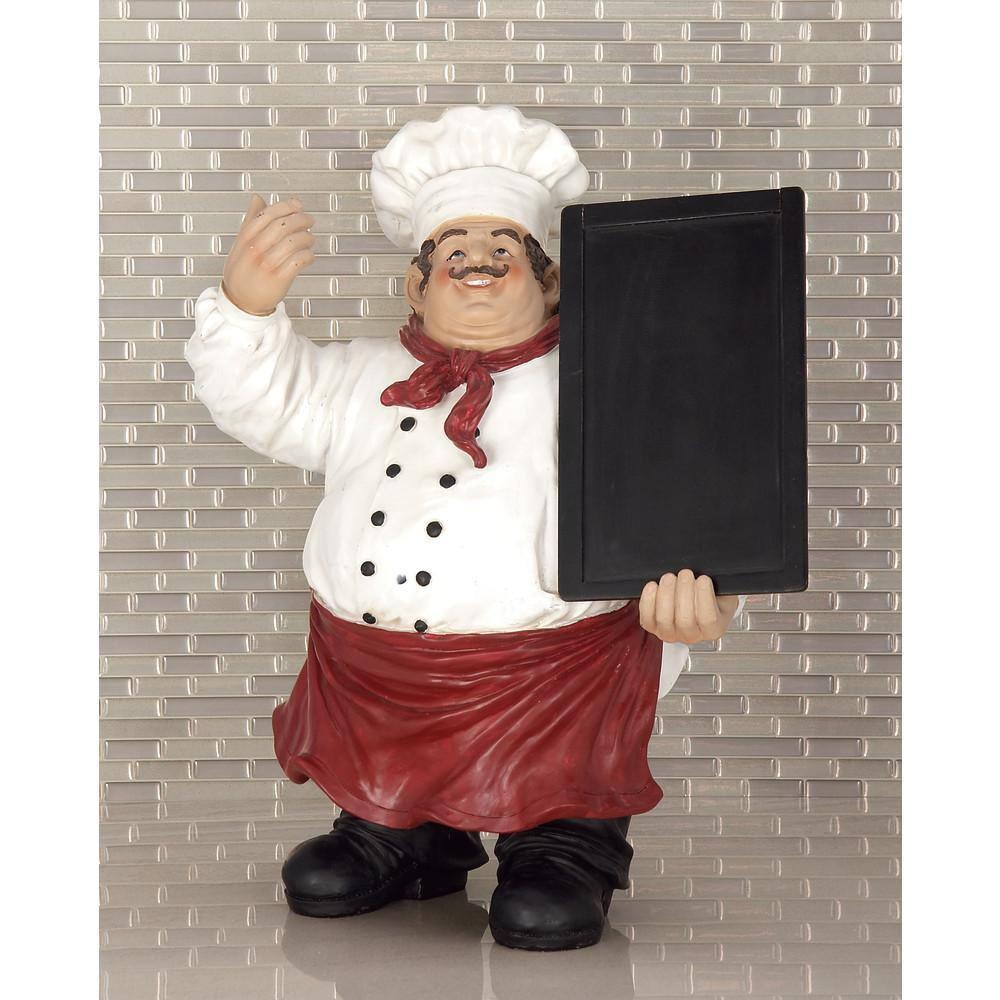 15" x 19" Multi Colored Polystone Chef Sculpture with Chalkboard, by DecMode