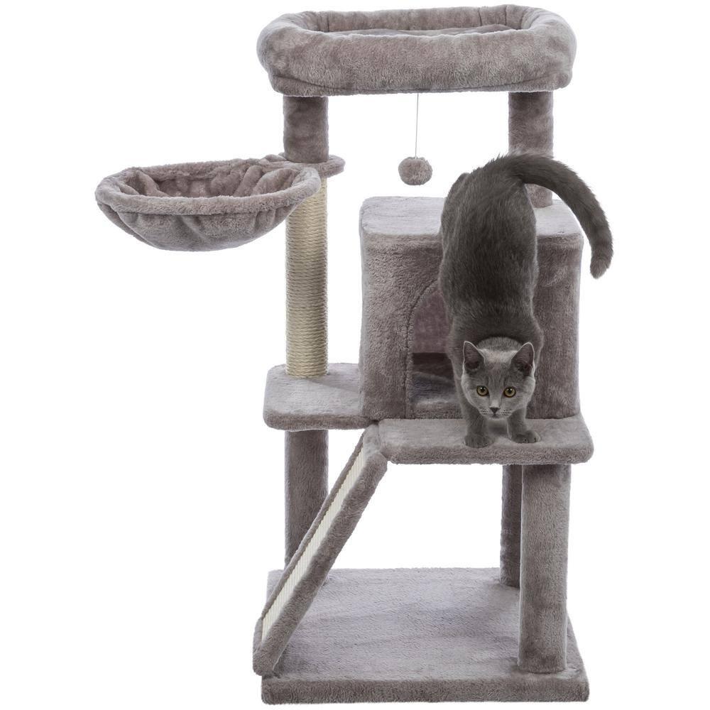 TRIXIE TRIXIE Pepito 39.4" Cat Tower, 3-Level Cat Tree with Sisal Scratching Posts and Ramp, Plush Condo and Hammock