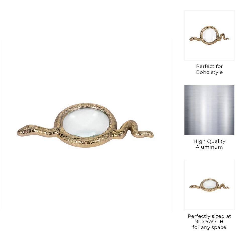 Sagebrook Home Elegant 9" Gold Snake Magnifying Glass, Crafted from Premium Aluminum and Glass, Decorative Object