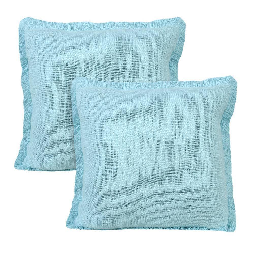 Rajani Home Contemporary Solid Stonewashed Fringed Cotton Throw Pillow Set