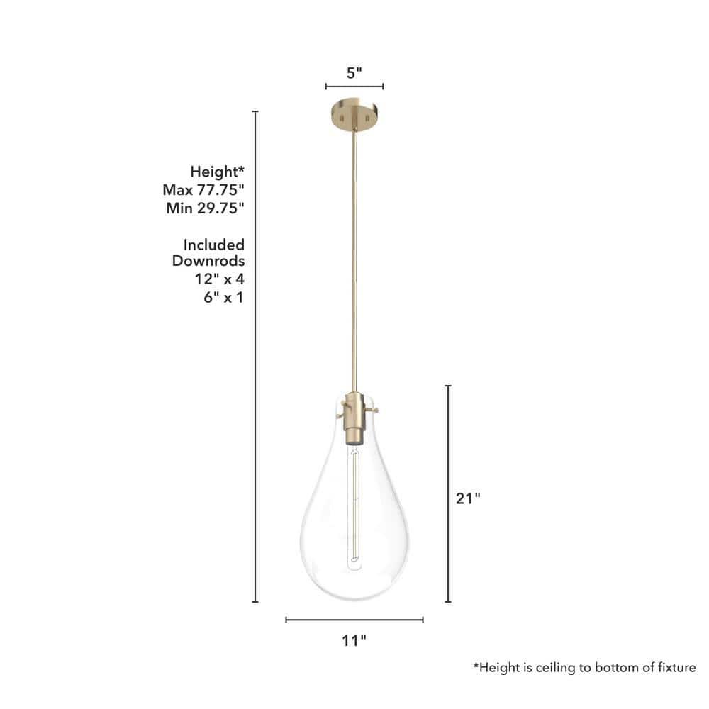Hunter - Lundin 1-light Alturas Gold, Medium Size Pendant Light, Dimmable, Formal Style, Teardrop Shaped, for Bedrooms, Kitchens, Dining, Living Rooms - 19564
