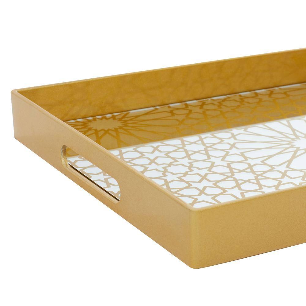 CosmoLiving by Cosmopolitan Plastic Mirrored Geometric Decor Gold Tray Set