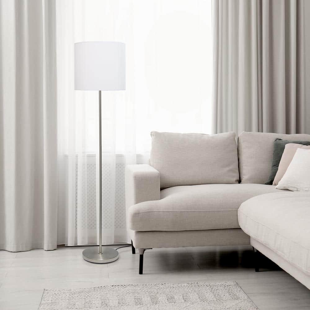 Drum Shade Floor Lamp White - Simple Designs: Brushed Nickel, Modern Style, ETL Listed