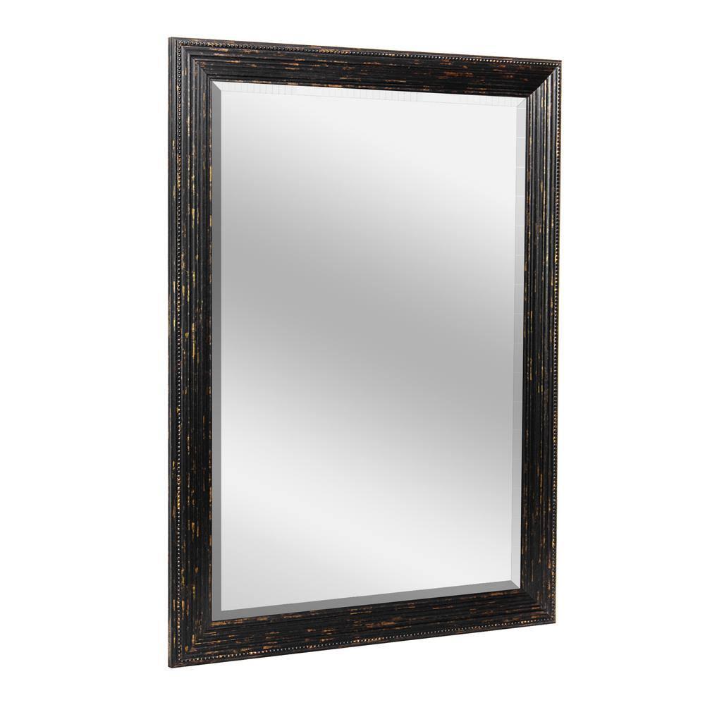 Head West 27.5 x 33.5 Beaded Frame Mirror with Beveled Edge - Black Wash