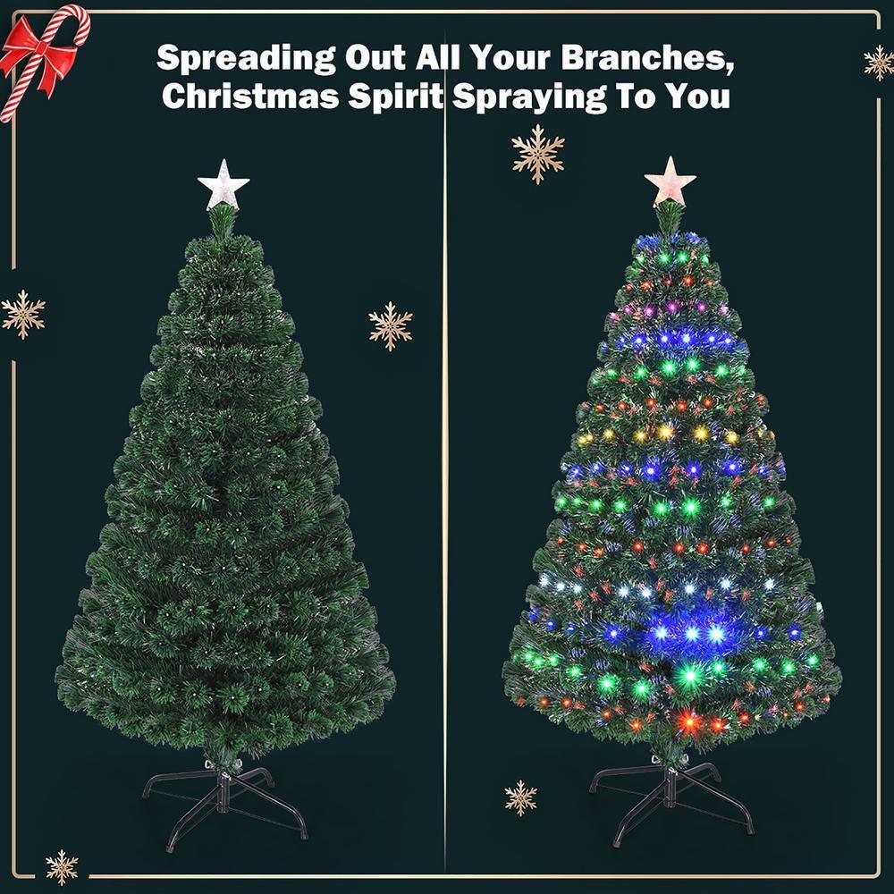 Costway 5ft Pre-Lit Christmas Tree Fiber Optic Multicolor LED Lights