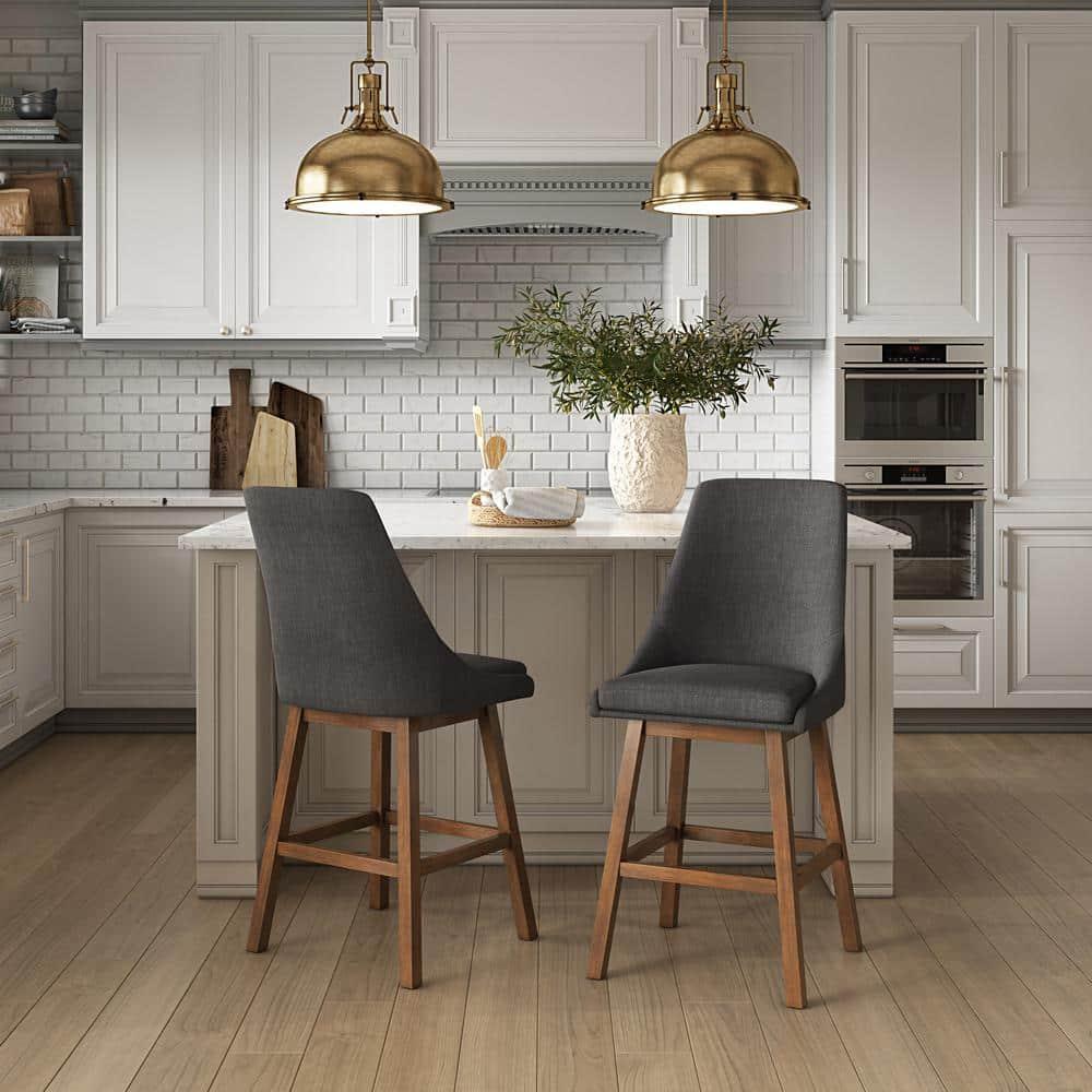 Luca Dark Gray Fabric Upholstered Formed Back Counter Bar Stools - Set of 2