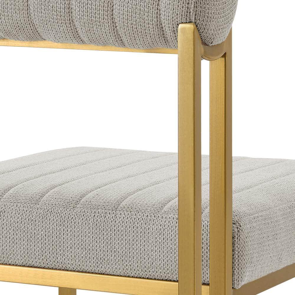 Armen Living Set of 2 Anastasia Brushed Stainless Steel and Fabric Dining Chairs Gold/Taupe