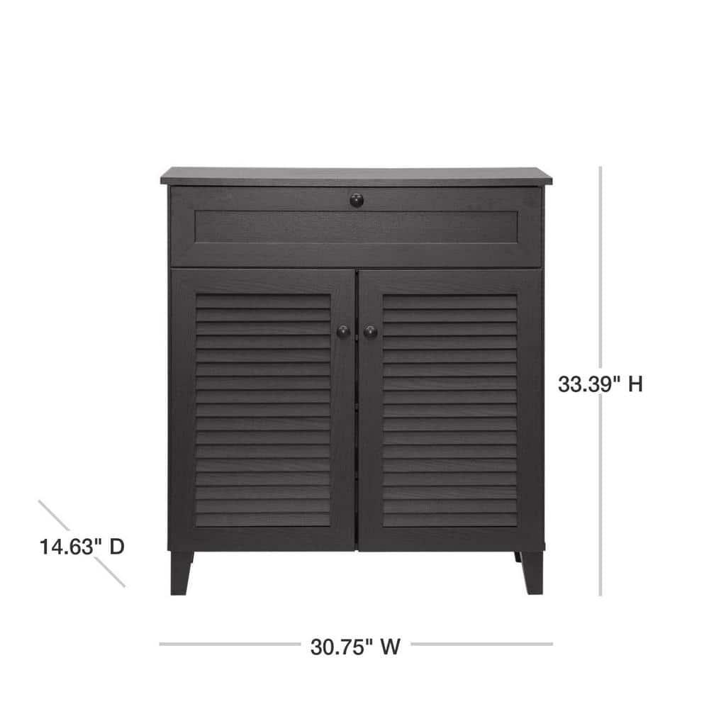 Calvin Shoe - Storage Cabinet - Espresso - Baxton Studio: Modern Organizer with 4 Shelves & Drawer