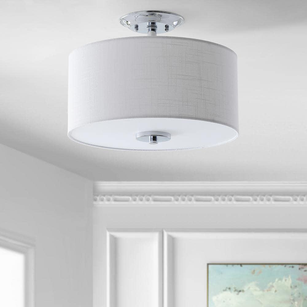 15" Marc Metal/Linen LED Semi-Flush Mount Chrome - JONATHAN Y: ETL Listed, 2-Light Fixture