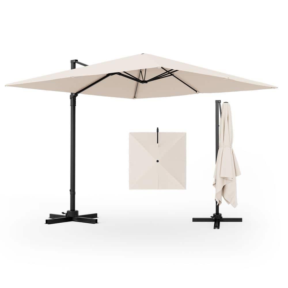 Tangkula Patio 9.5FT Square Cantilever Offset Umbrella Double Vented 360° Heavy Duty Beige