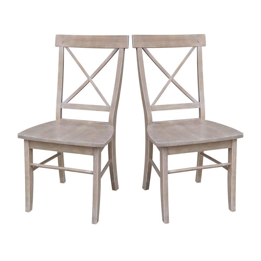 Set of 2 X Back Chairs with Solid Wood Seat Washed Gray/Taupe - International Concepts