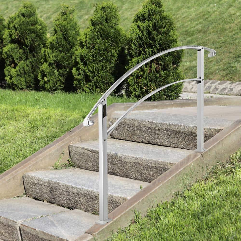 Outdoor Handrail for 1-3 Steps, 41.7 in. H x 36.4 in. W, White, Iron, Stair Railing Kit, Porch and Concrete/Wood Stairs