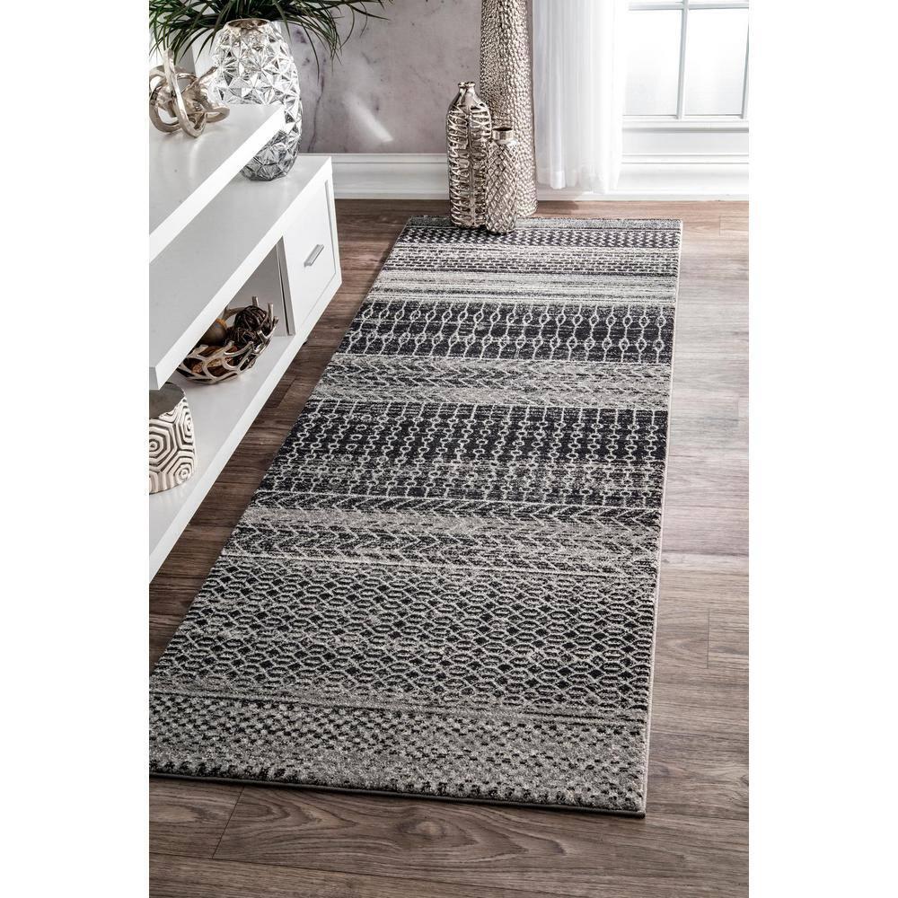 Nuloom Nova Striped 2x14 Runner Indoor Area Rug for Living Room Bedroom Dining Room Entryway Hallway Kitchen, Dark Grey/Ivory