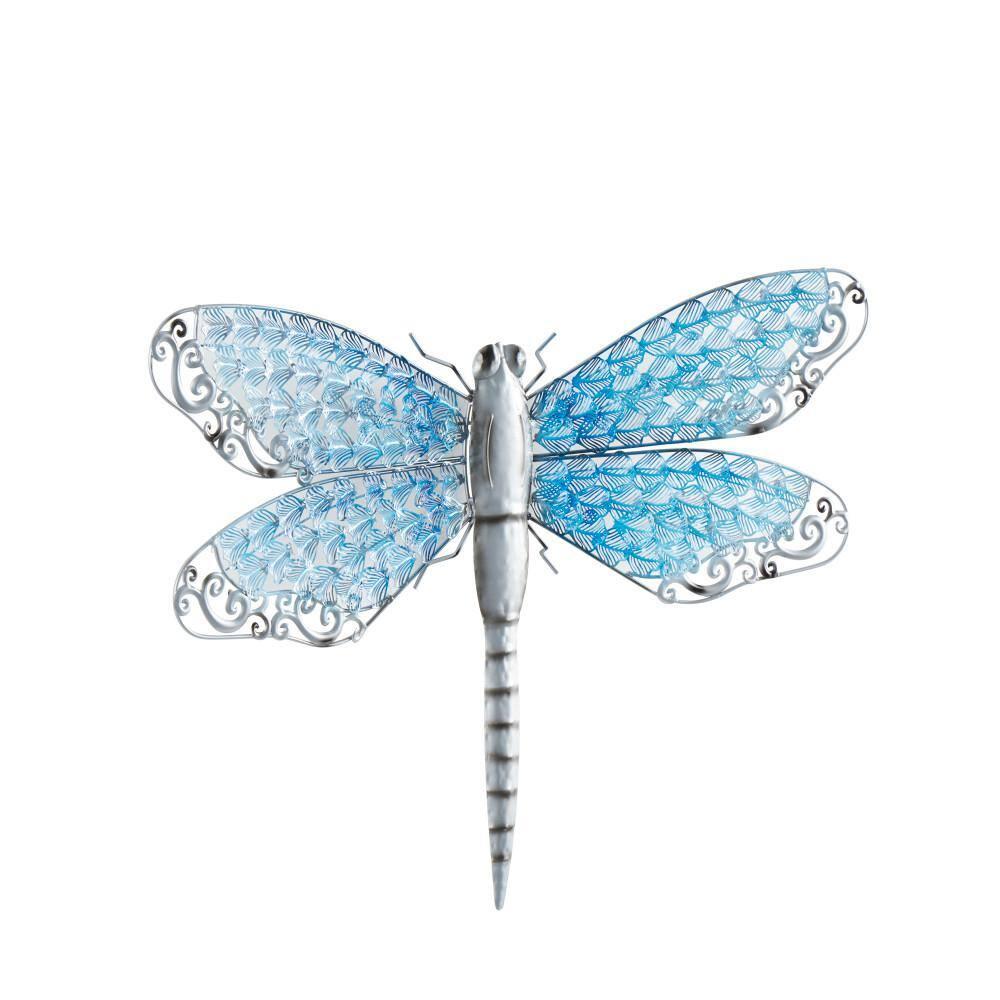 Blue and Grey Metal Dragonfly Wall Sculpture for Indoor/Outdoor
