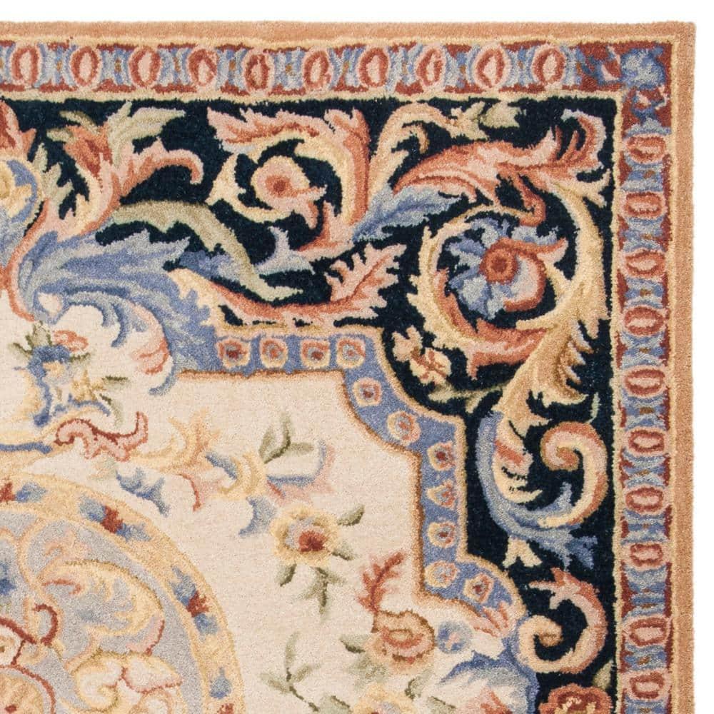 Savonnerie SAV116 Hand Tufted Area Rug - Ivory/Navy - 6'x6' - Safavieh.