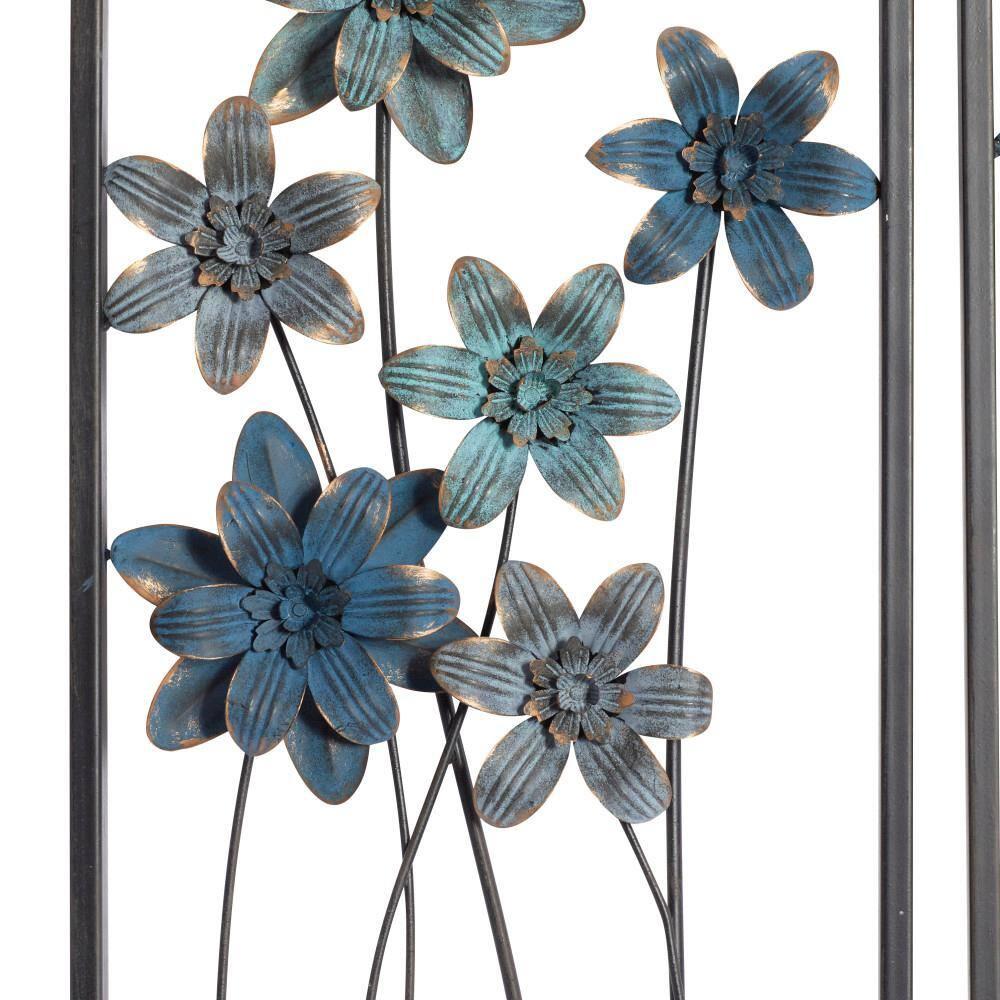 DecMode Gray Metal Floral Wall Decor with Black Frame (2 Count)