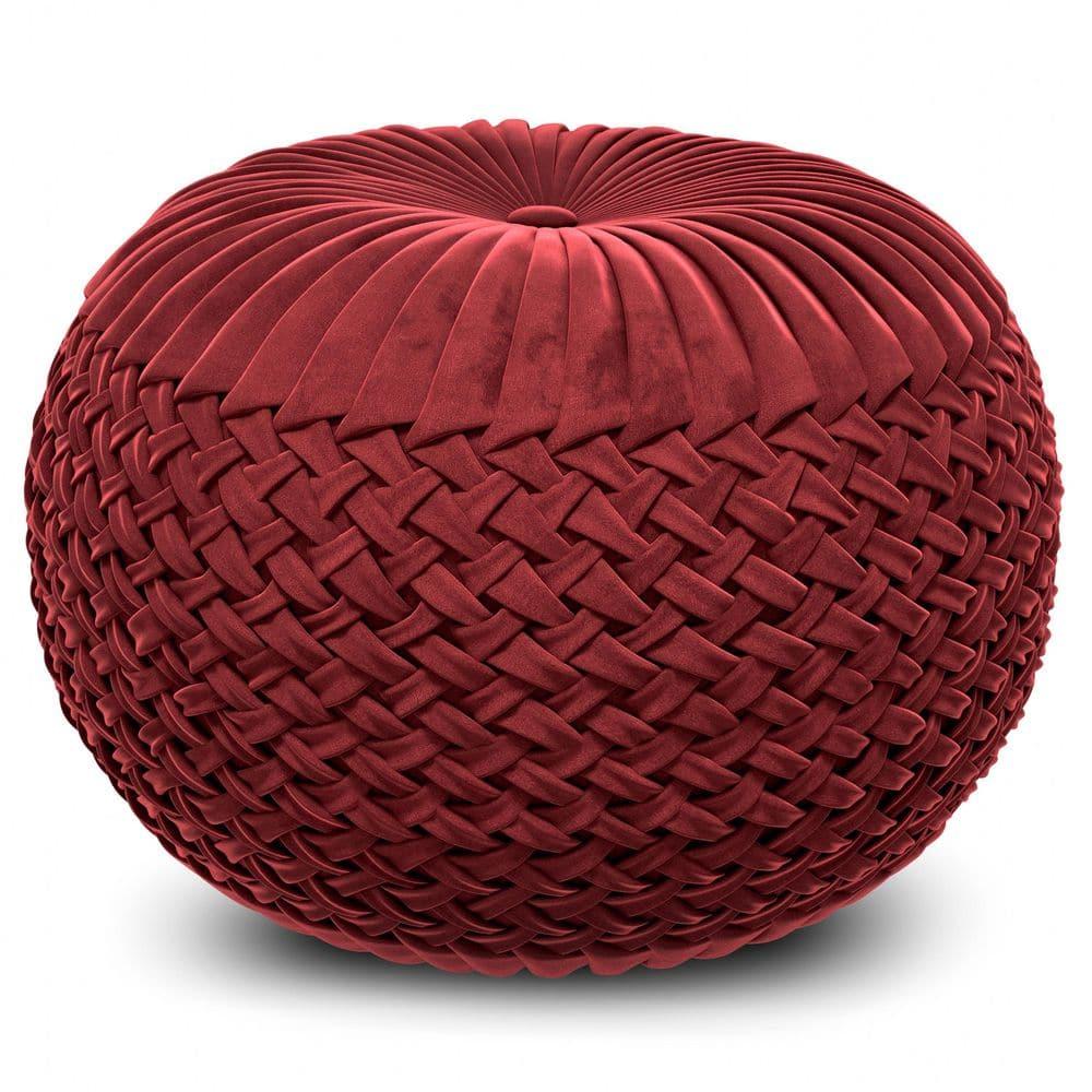 Simpli Home Grafton 20"W Velvet Round Button-Tufted Pouf