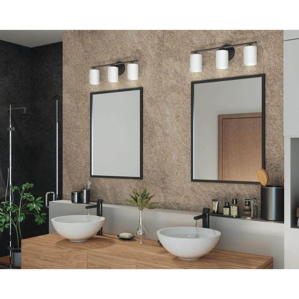Progress Lighting Replay Collection 3-Light Bath Vanity in Textured Black, Porcelain Material, Up/Down Mounting, Shade Included