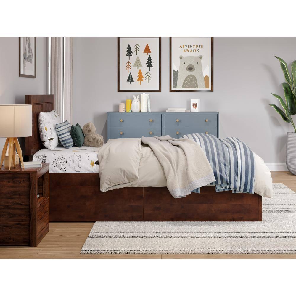 AFI Canyon Walnut Solid Wood Platform Bed with Matching Footboard & Storage Drawers, Twin