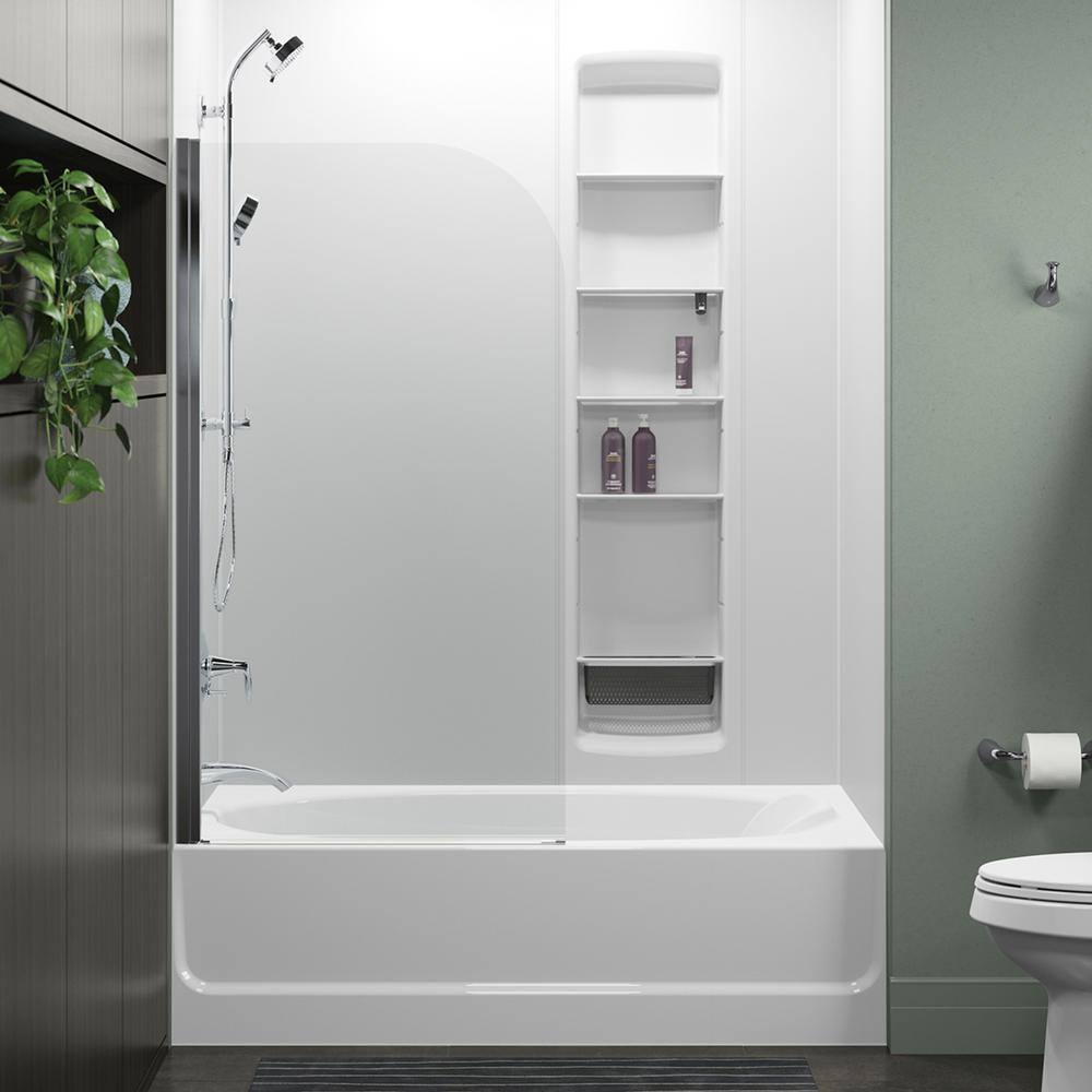 Whiston 32 In. x 56-15/16 In. Pivot Bath Screen in Silver Frame Finish with Smooth/Clear Glass Texture Tub Door
