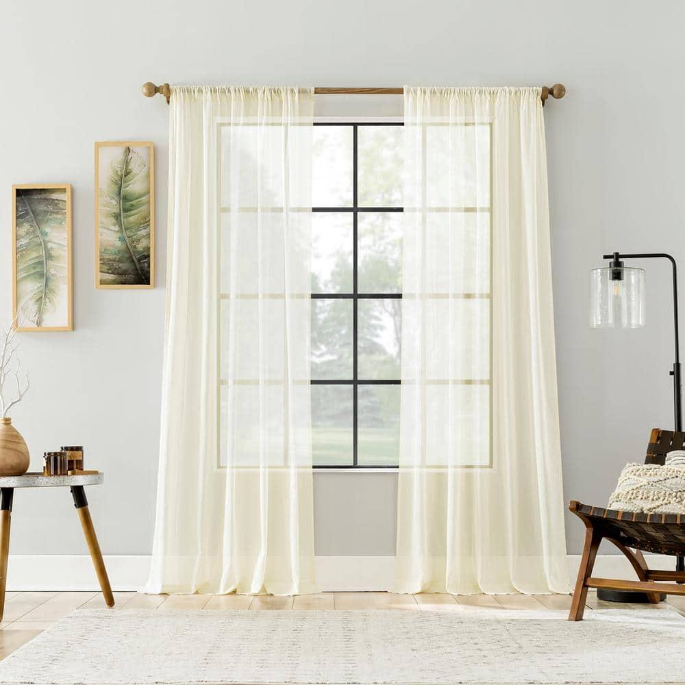 50"x63" Archaeo Sheer 100% Cotton Curtain Panel Cream: Transitional Voile Rod Pocket Indoor Drapery