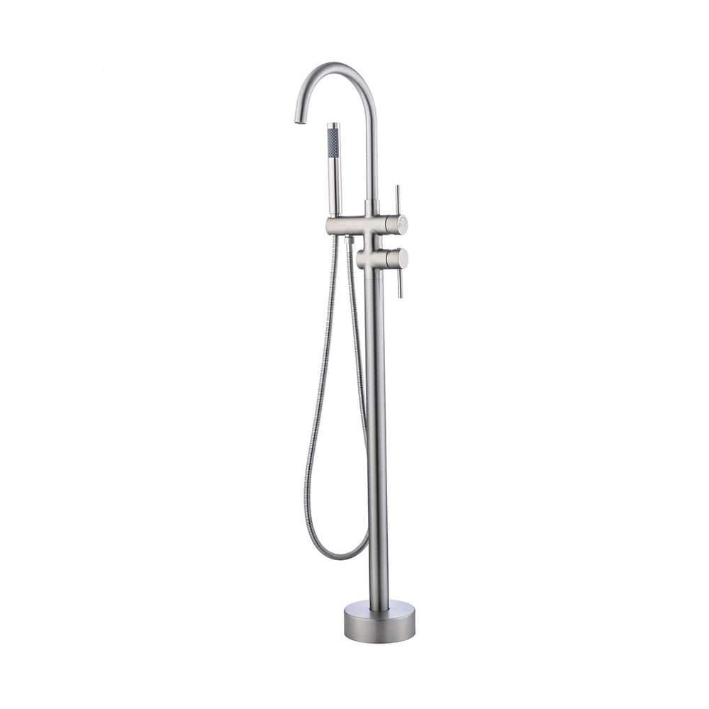 Double Handle Floor Mounted Freestanding Tub Filler With Handshower